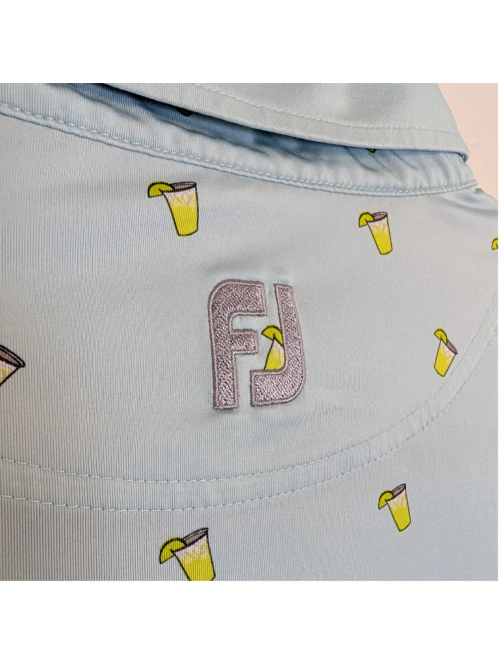 FootJoy Golf Polo Shirt L Blue Cocktail Drink Print Performance Stretch
